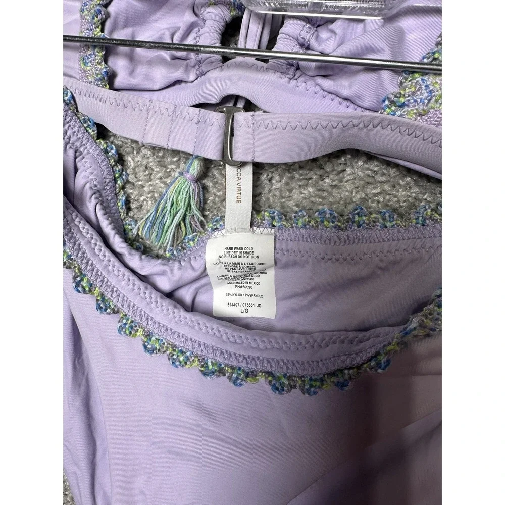 BECCA by Rebecca Virtue Iris Purple Crochet‎ Trim Bikini Set Size Large EUC!